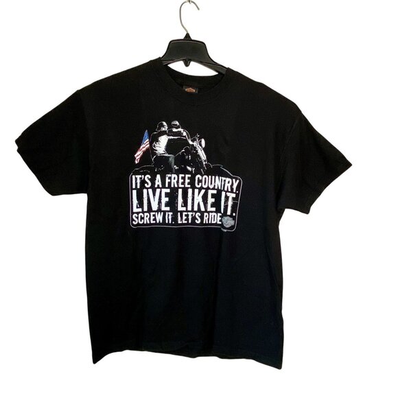 Harley-Davidson XL Black T-Shirt "Its A Free Country Live Like It" 100% Pre-Shru - Picture 1 of 4